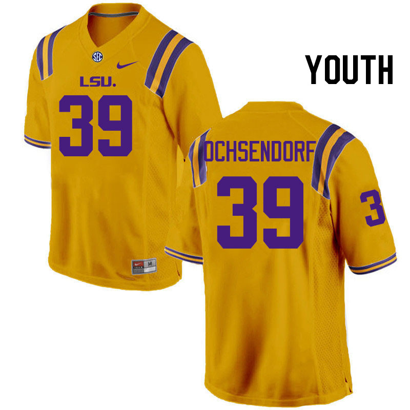 Youth #39 Blake Ochsendorf LSU Tigers College Football Jerseys Stitched-Gold